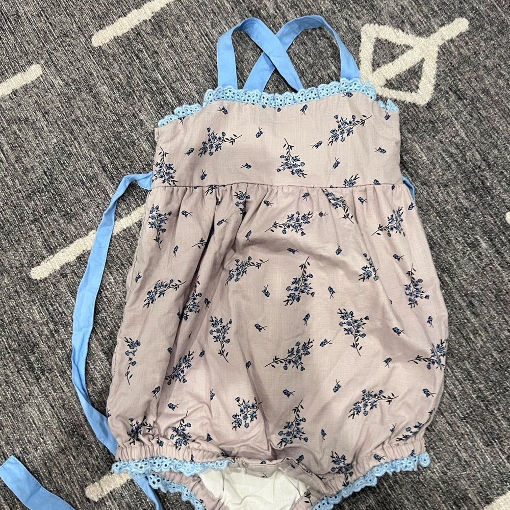Well Dressed Wolf Blue and Cream Bodysuit with Floral Design